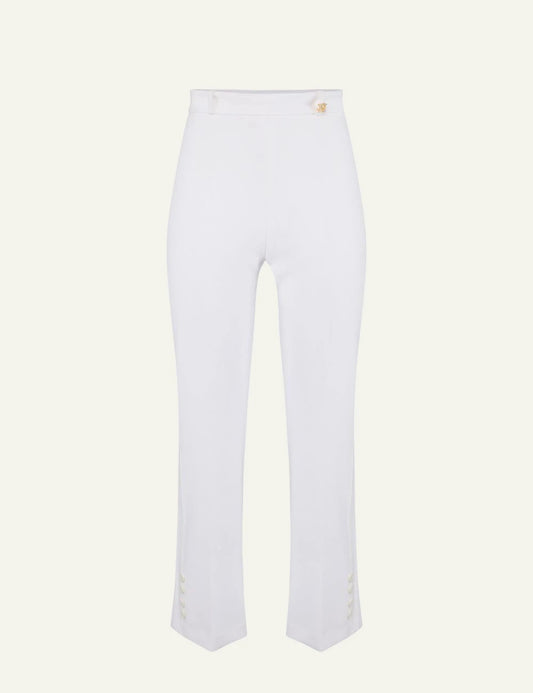 Elisabetta Franchi white tailored pants front view gold detail