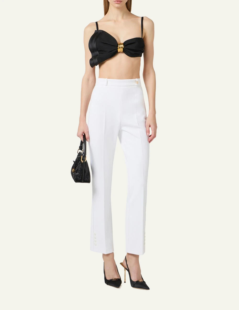 Elisabetta Franchi white high waist pants full look
