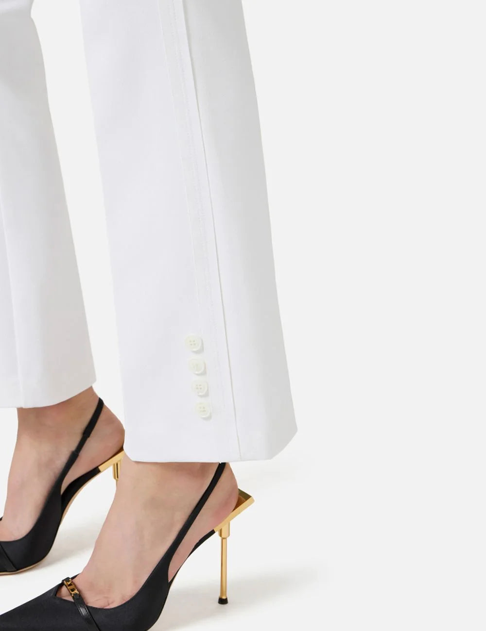 Elisabetta Franchi white pants hem buttons detail
