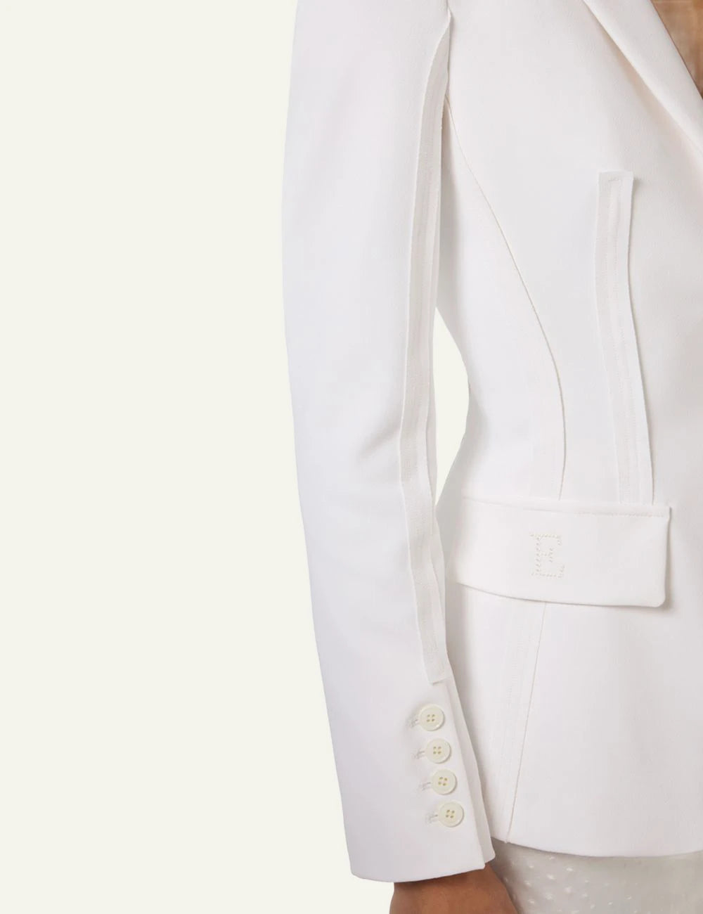 Elisabetta Franchi tailored blazer white sleeve buttons detail
