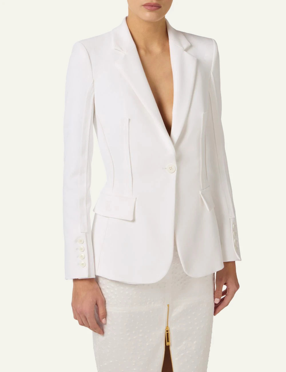 Elisabetta Franchi tailored blazer white belt waist detail
