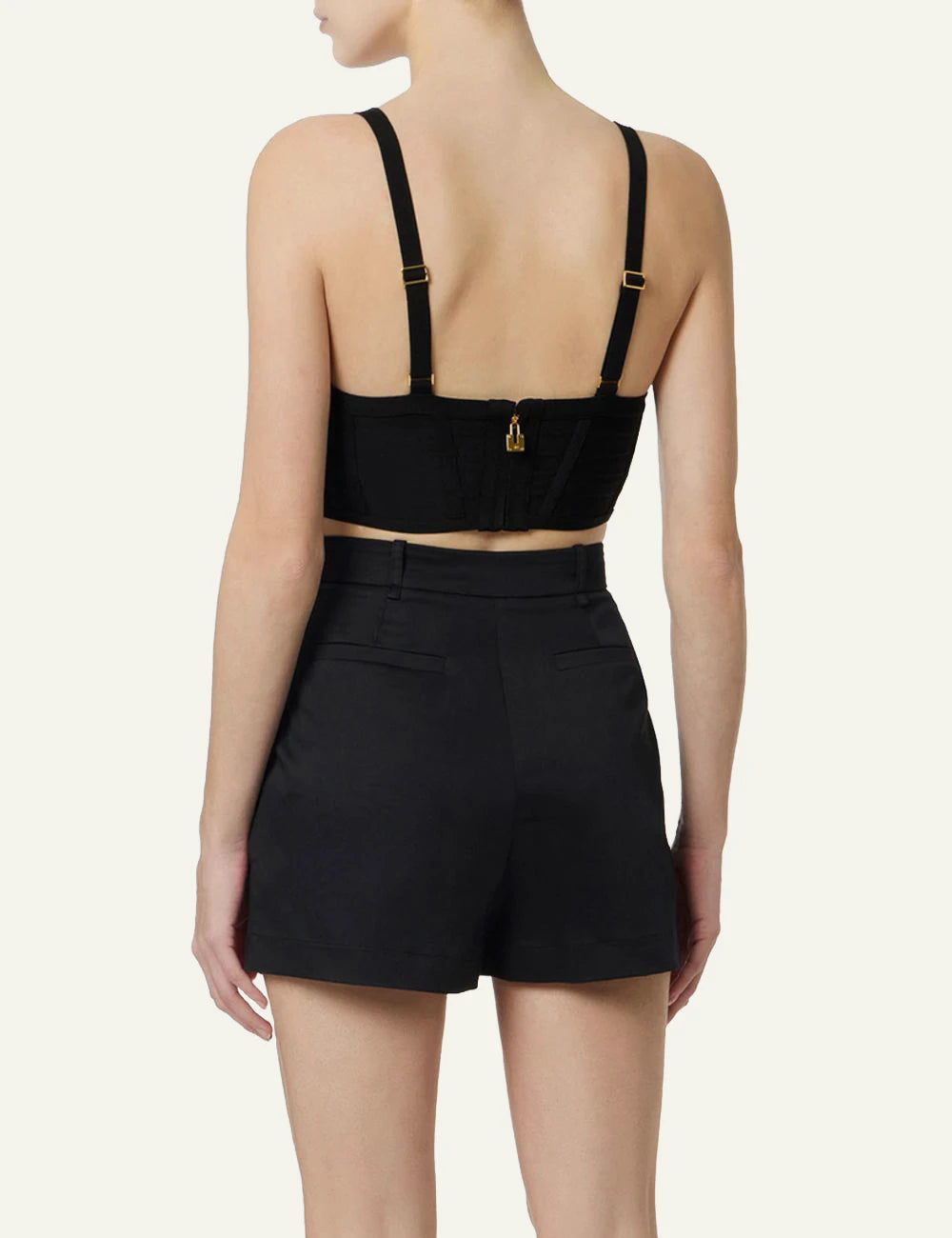 Elisabetta Franchi black knit top ribbed metallic threads geometric bust detail back view
