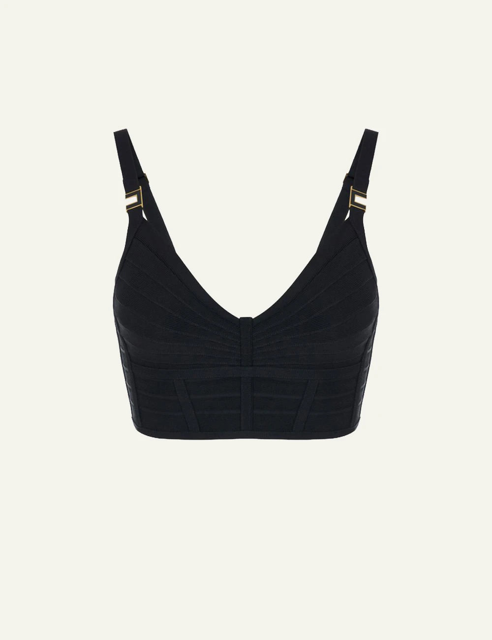 Elisabetta Franchi black knit top ribbed metallic threads geometric bust detail front flat view