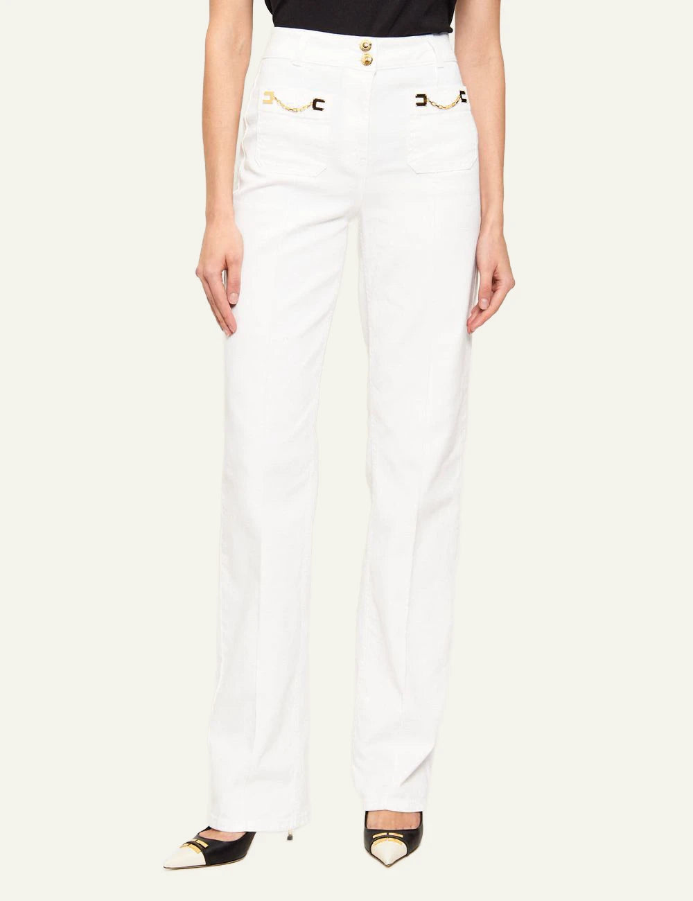 Elisabetta Franchi white denim pants front view