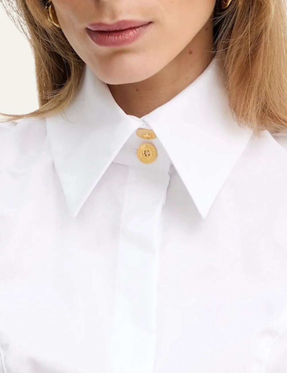 Elisabetta Franchi white sleeveless shirt collar gold button front detail