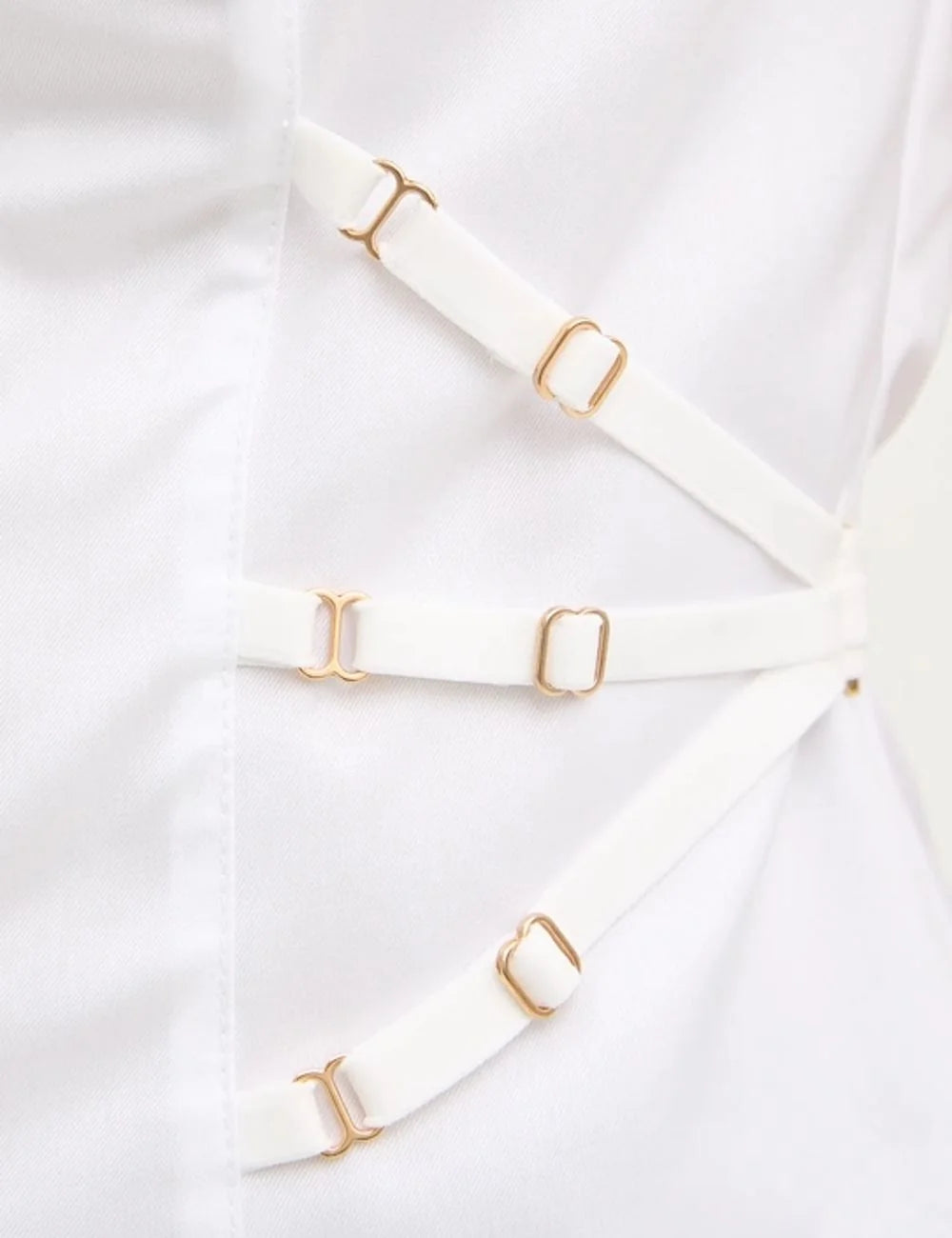 Elisabetta Franchi white sleeveless shirt waist straps gold hardware detail