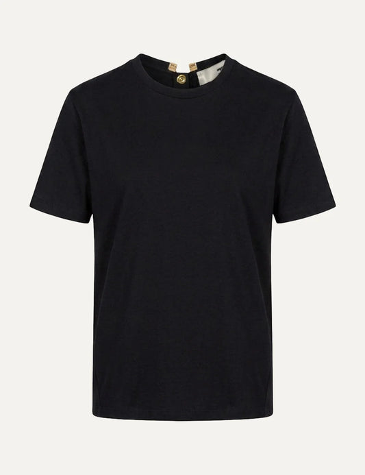 Elisabetta Franchi women's black cotton T-shirt with jewel buttons
