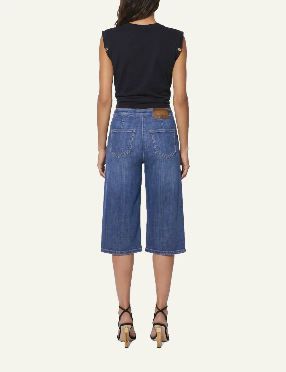 Elisabetta Franchi women's black jersey T-shirt with front knot and gold-tone shoulder details back