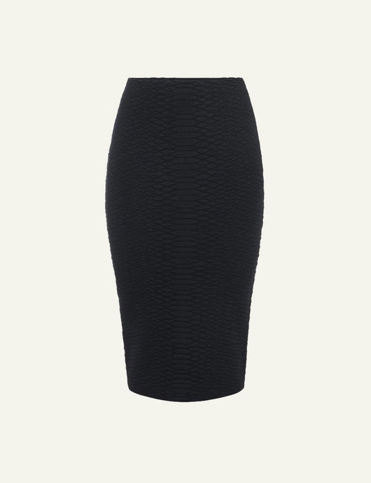 Women's Elisabetta Franchi black knit midi skirt with snake pattern texture