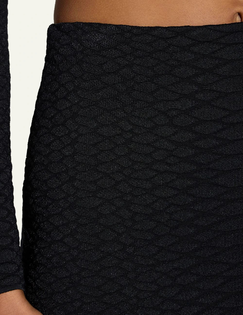 Women's Elisabetta Franchi black knit midi skirt with snake pattern texture detail