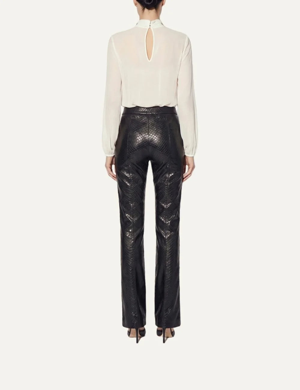 Elisabetta Franchi women's black leather effect bootcut trousers back