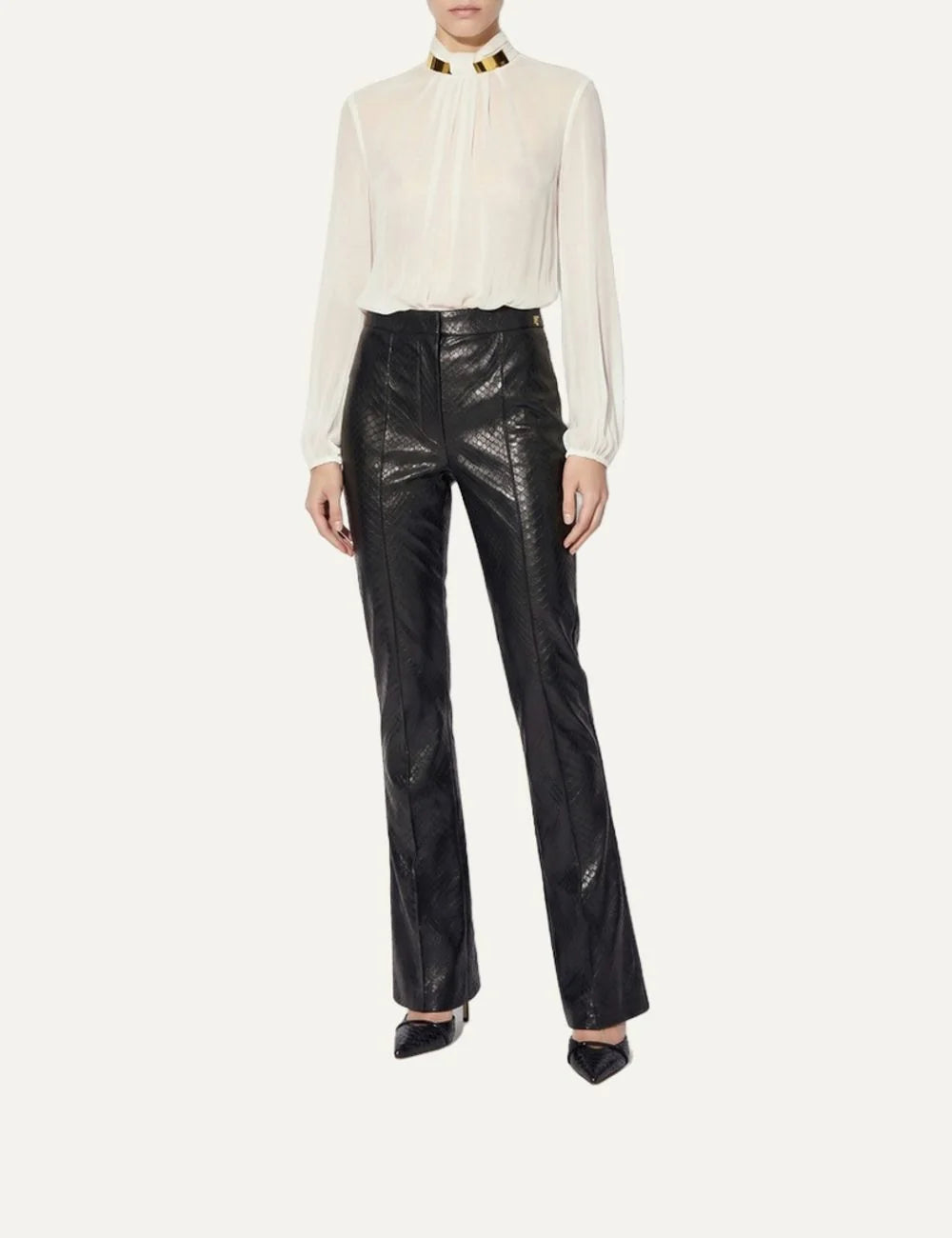 Elisabetta Franchi women's black leather effect bootcut trousers full body