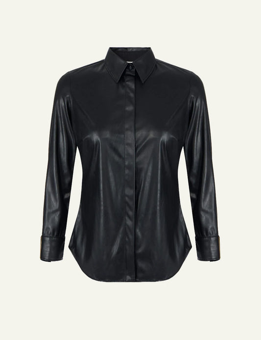 Elisabetta Franchi women's black leather-effect shirt with logo details