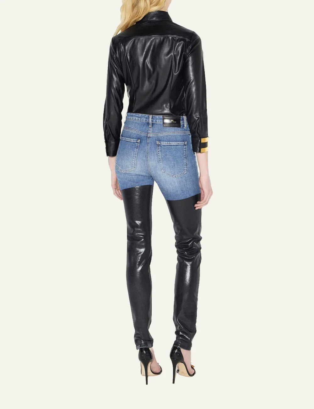 Elisabetta Franchi women's black leather-effect shirt with logo details back