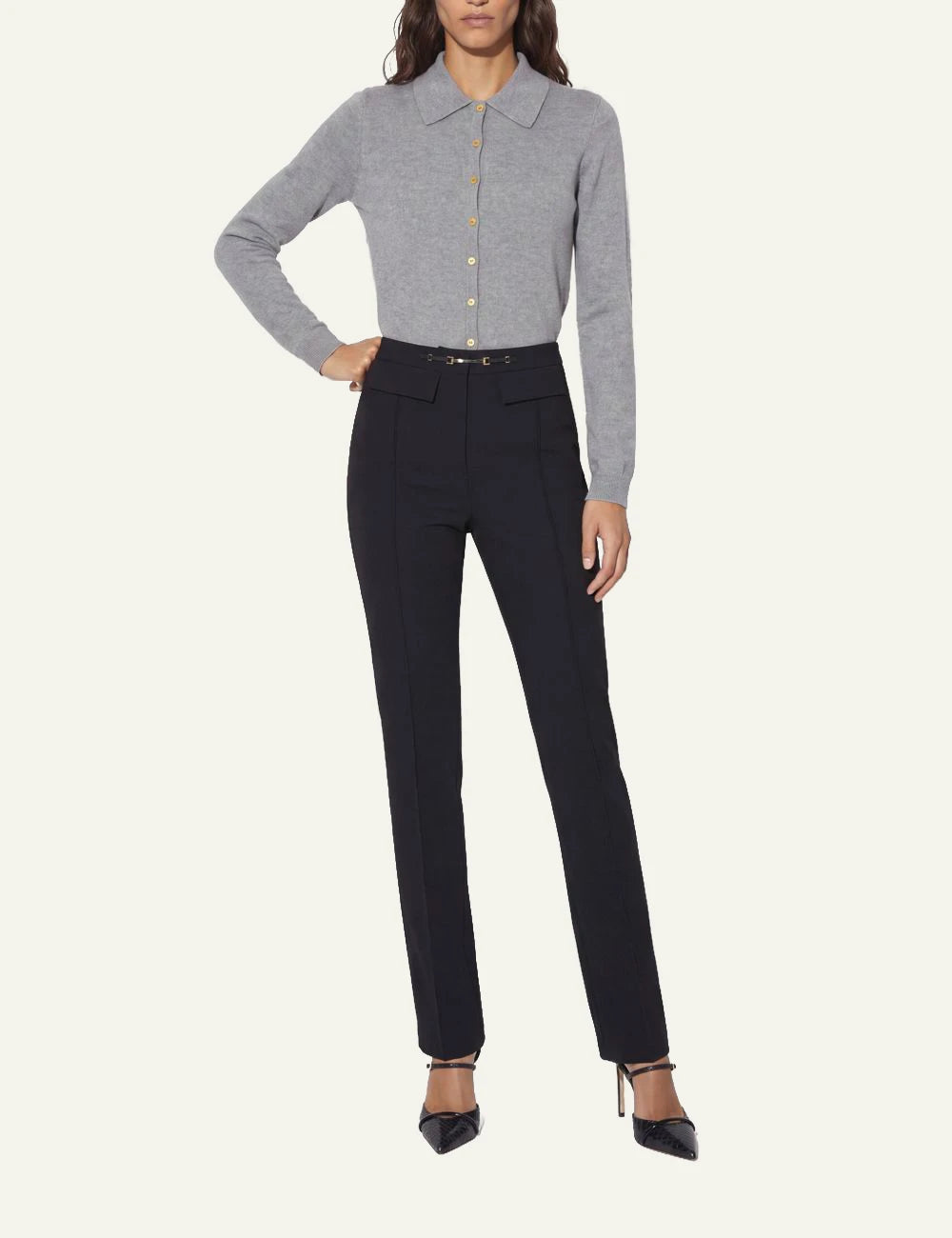 Women's Elisabetta Franchi black slim fit palazzo trousers with logo horsebit model