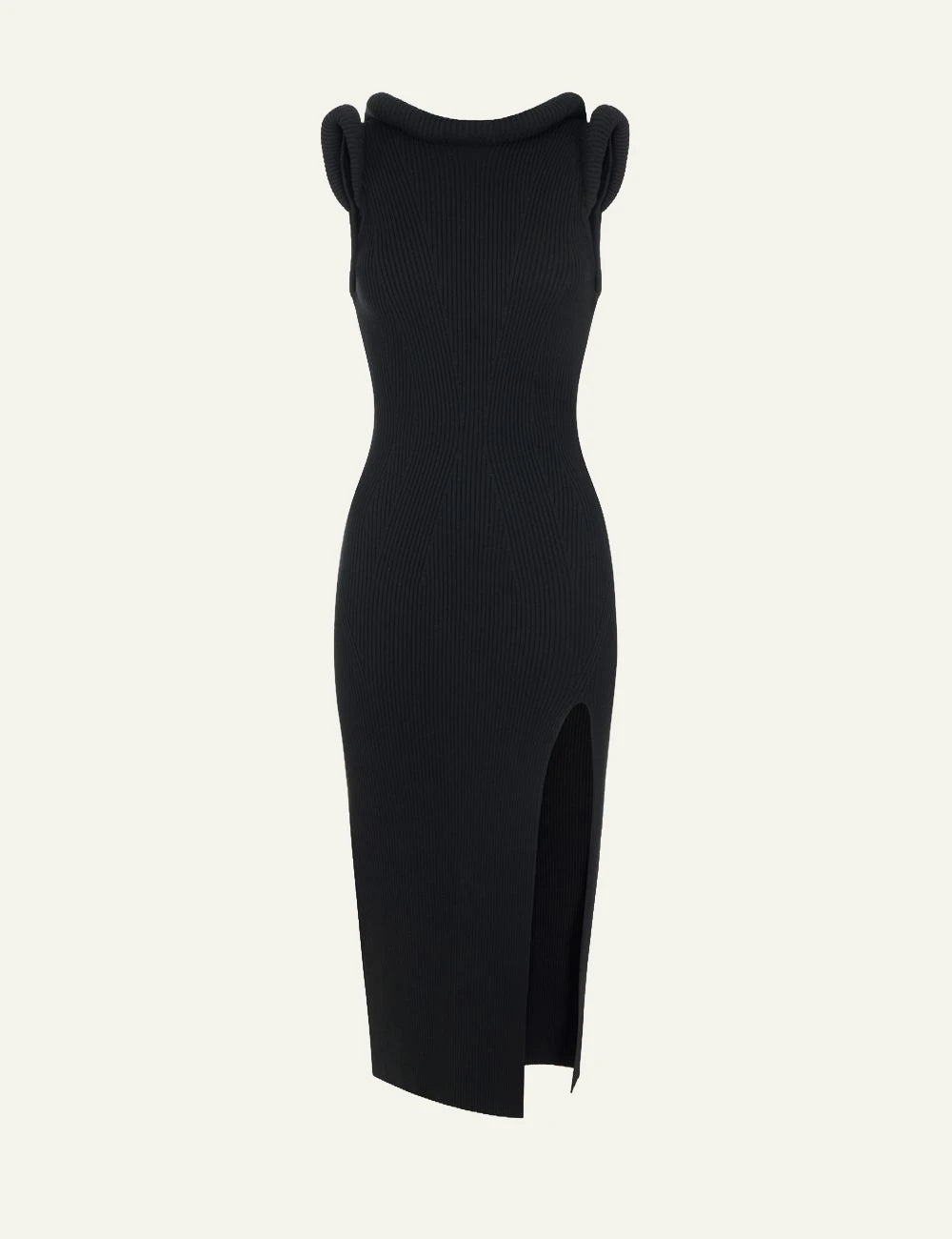 Elisabetta Franchi women's black ribbed knit midi dress with side slit