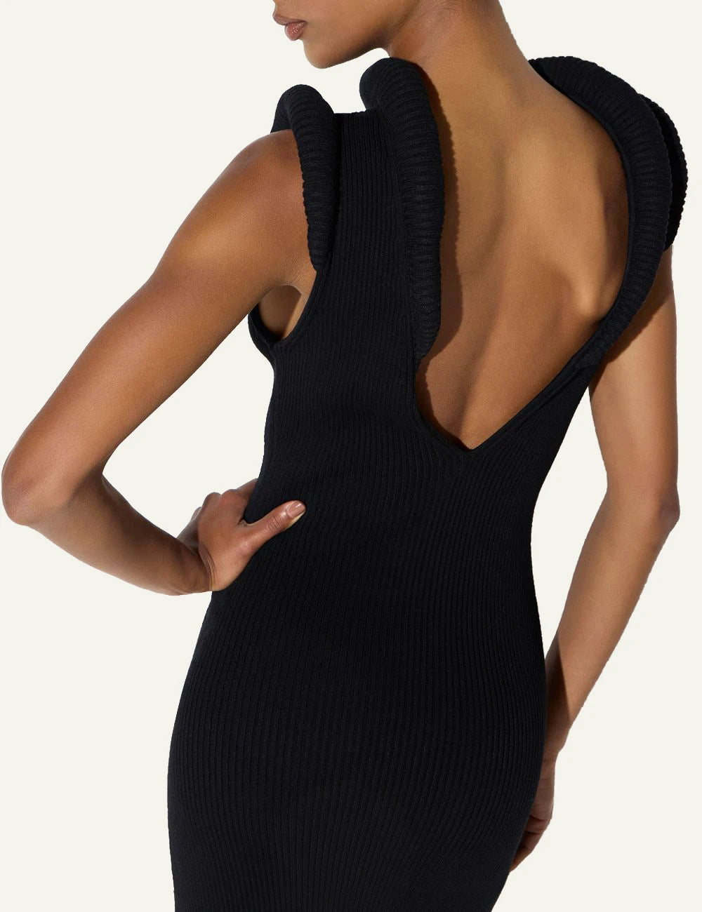 Elisabetta Franchi women's black ribbed knit midi dress with side slit back