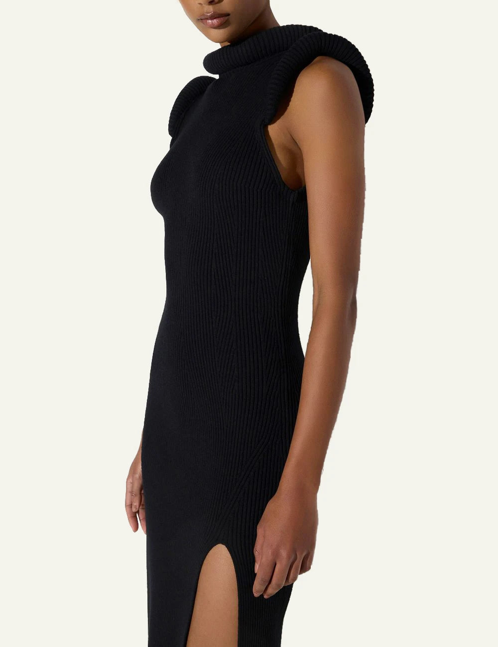 Elisabetta Franchi women's black ribbed knit midi dress with side slit side