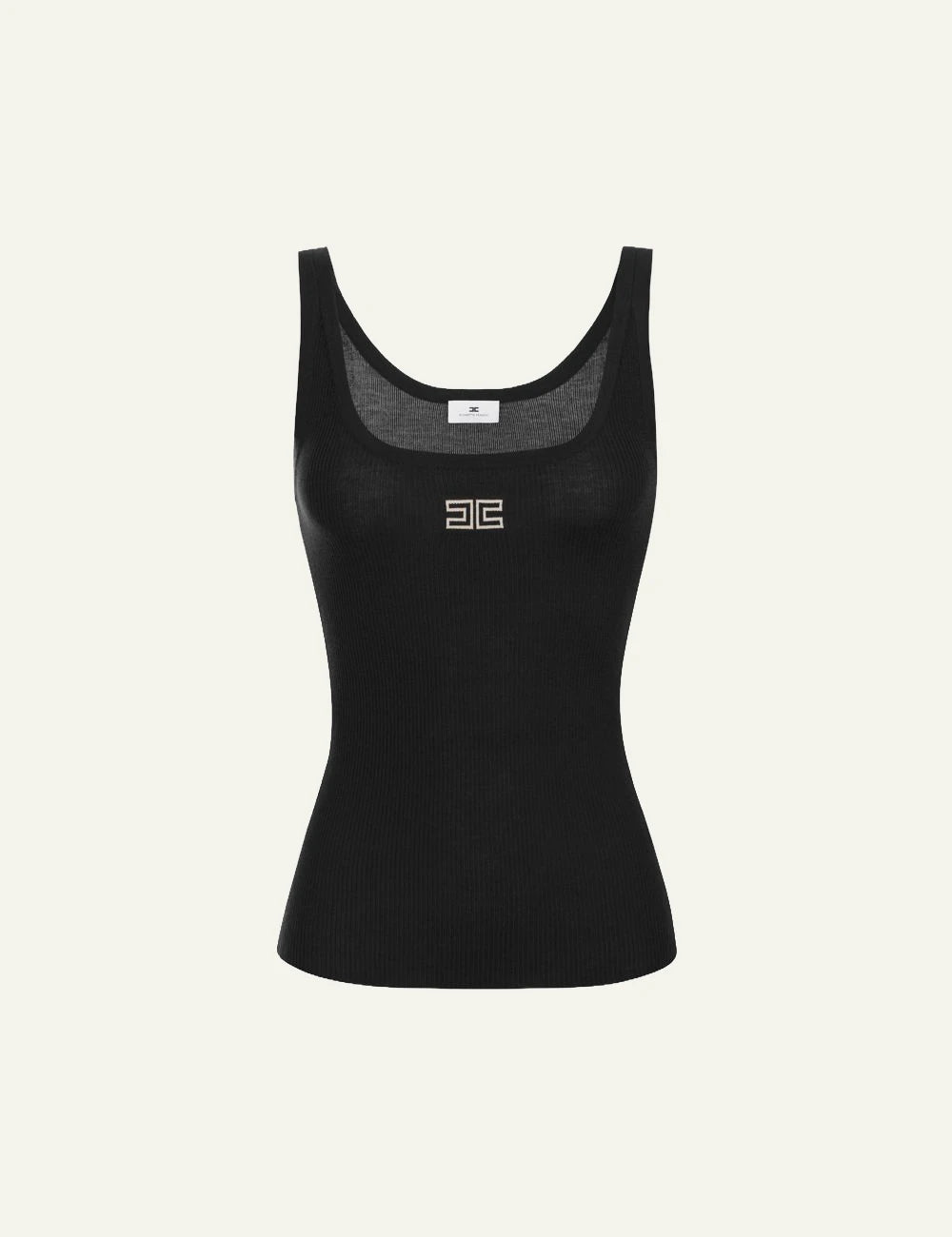 Women's Elisabetta Franchi black ribbed knit tank top with logo