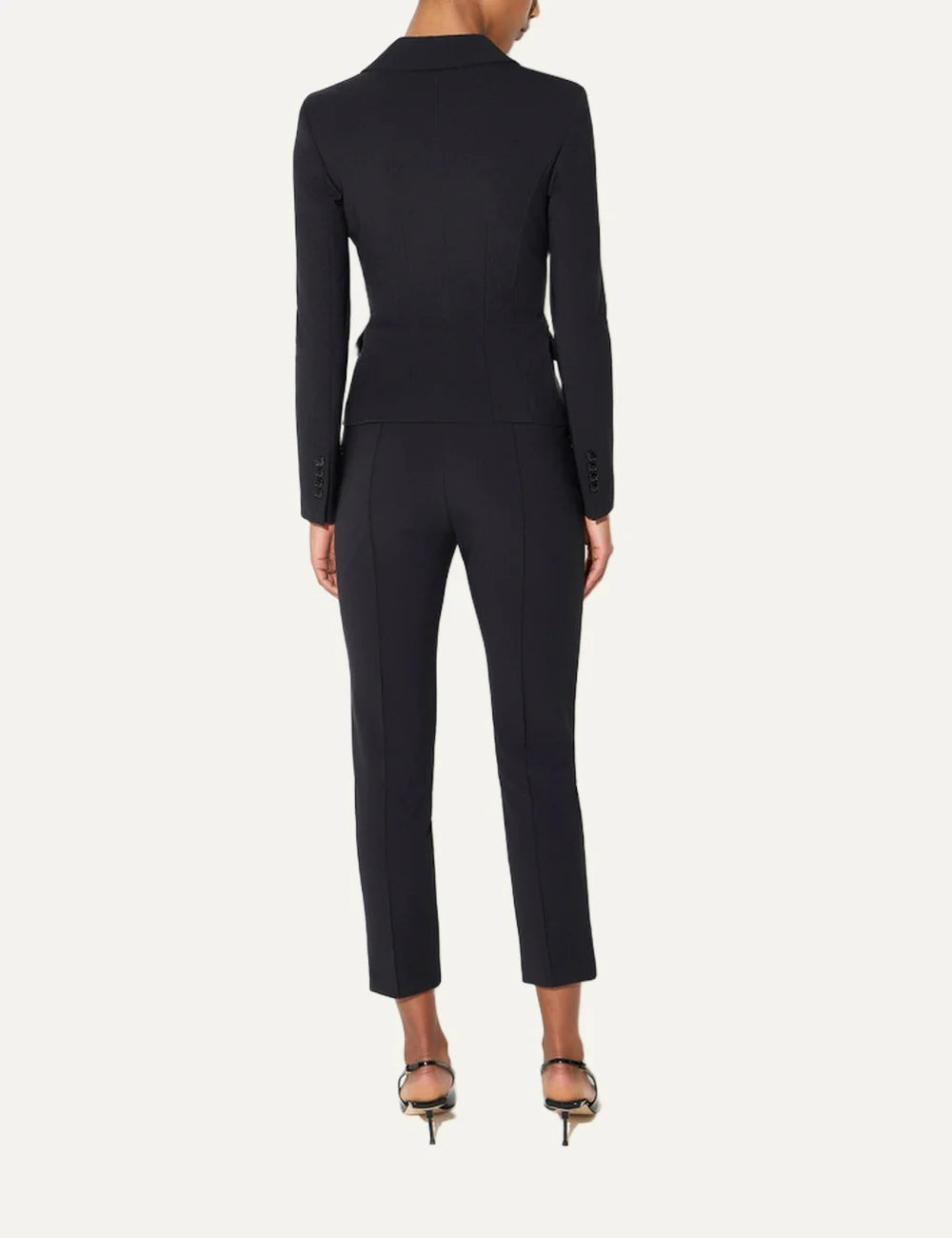 Elisabetta Franchi women's black single-breasted tailored blazer with structured shoulders, peak lapels, four-button fastening and flap pockets back