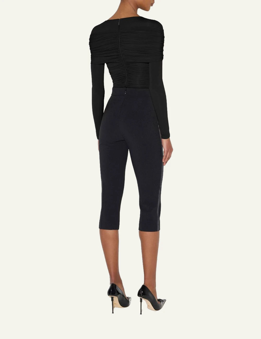 Women's Elisabetta Franchi black slim fit crepe trousers with satin side bands back