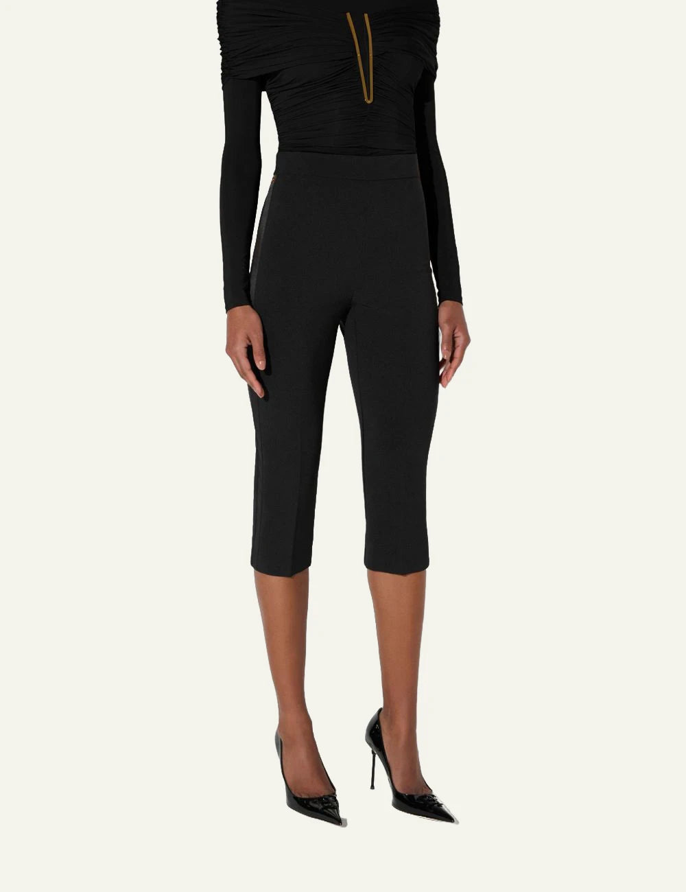 Women's Elisabetta Franchi black slim fit crepe trousers with satin side bands side