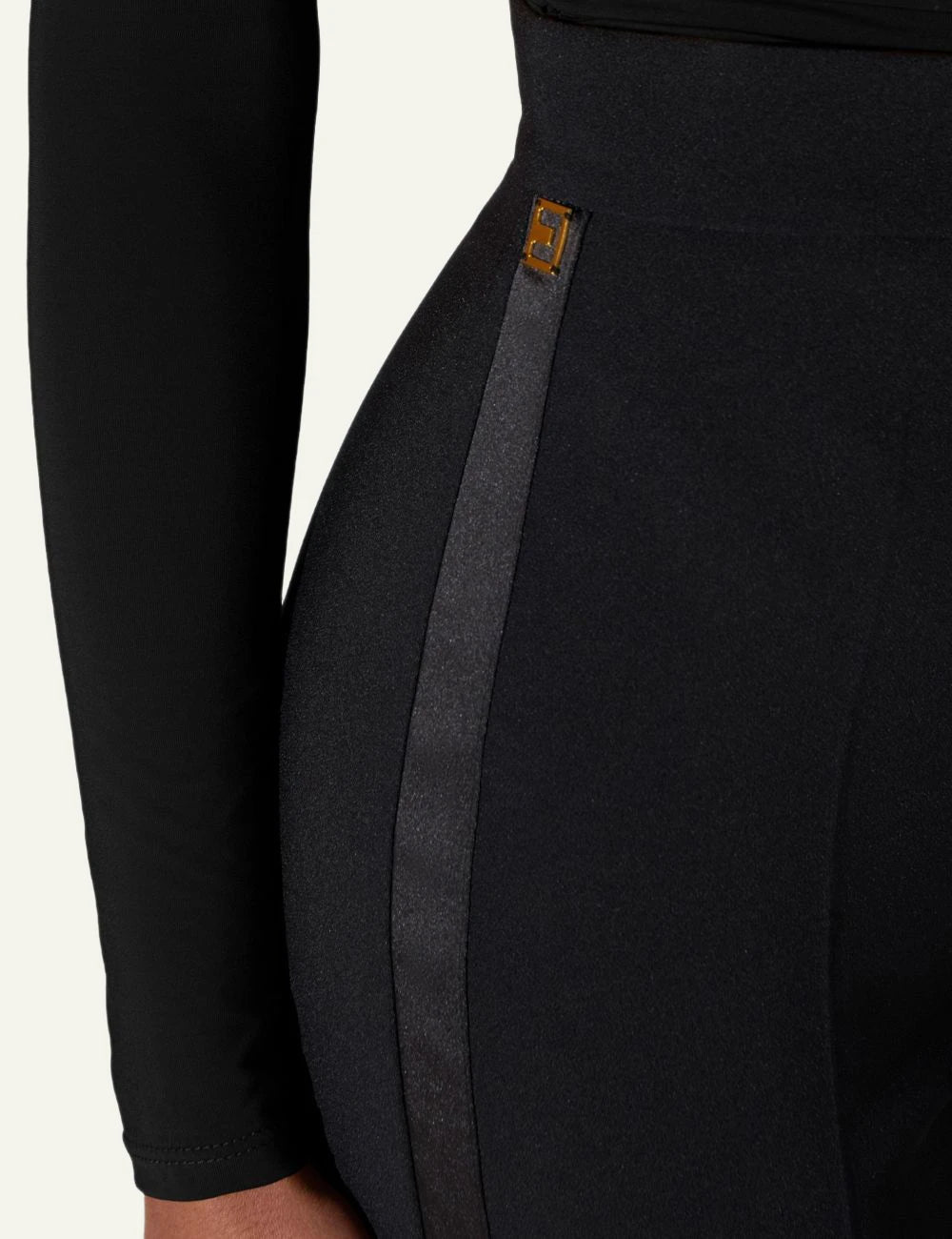 Women's Elisabetta Franchi black slim fit crepe trousers with satin side bands detail