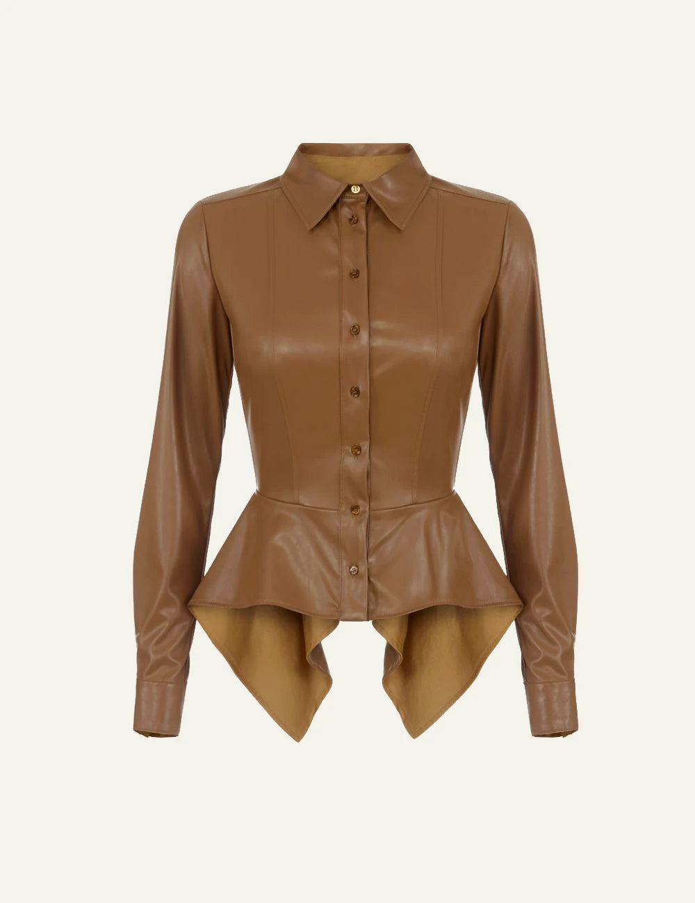 Elisabetta Franchi women's brown leather-effect shirt with peplum detail