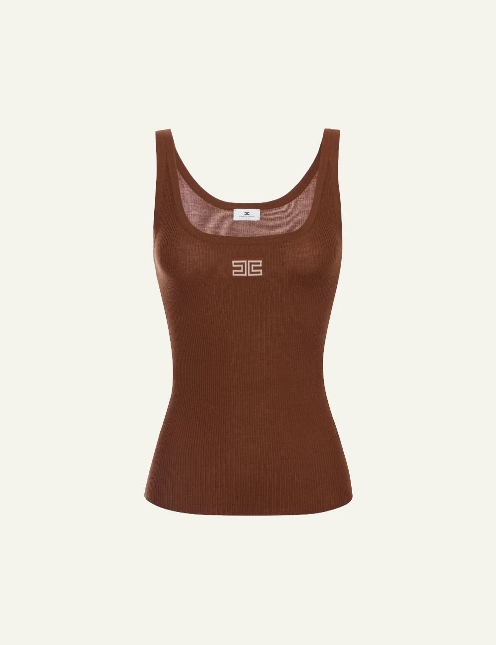 Women's Elisabetta Franchi brown ribbed knit tank top with logo