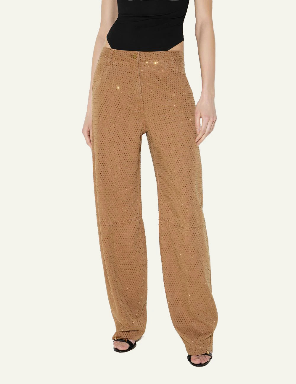 Women's Elisabetta Franchi camel balloon trousers with all-over rhinestones