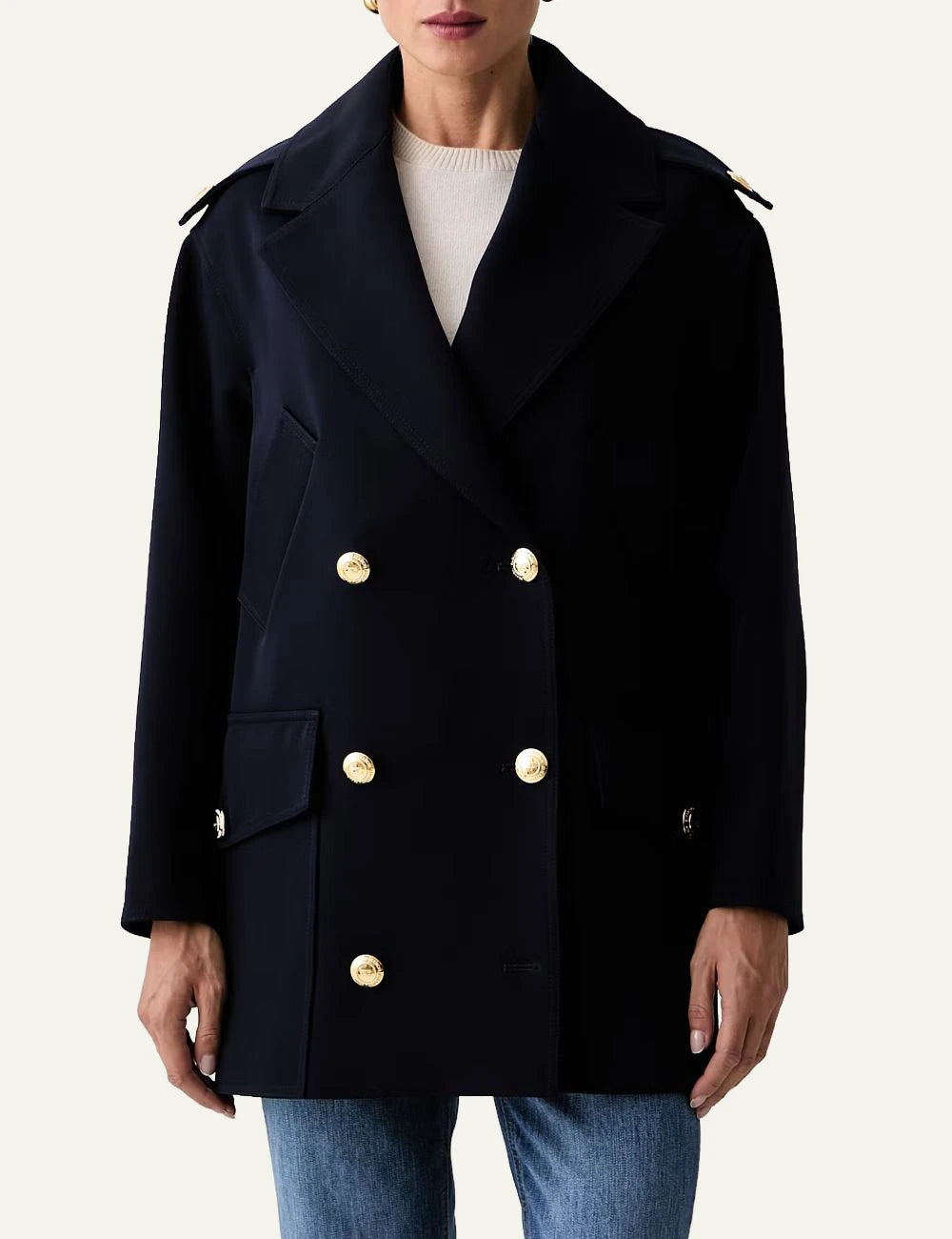 Women's Elisabetta Franchi dark blue double-breasted coat with gold buttons