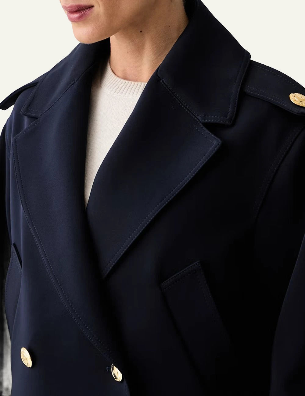 Women's Elisabetta Franchi dark blue double-breasted coat with gold buttons detail