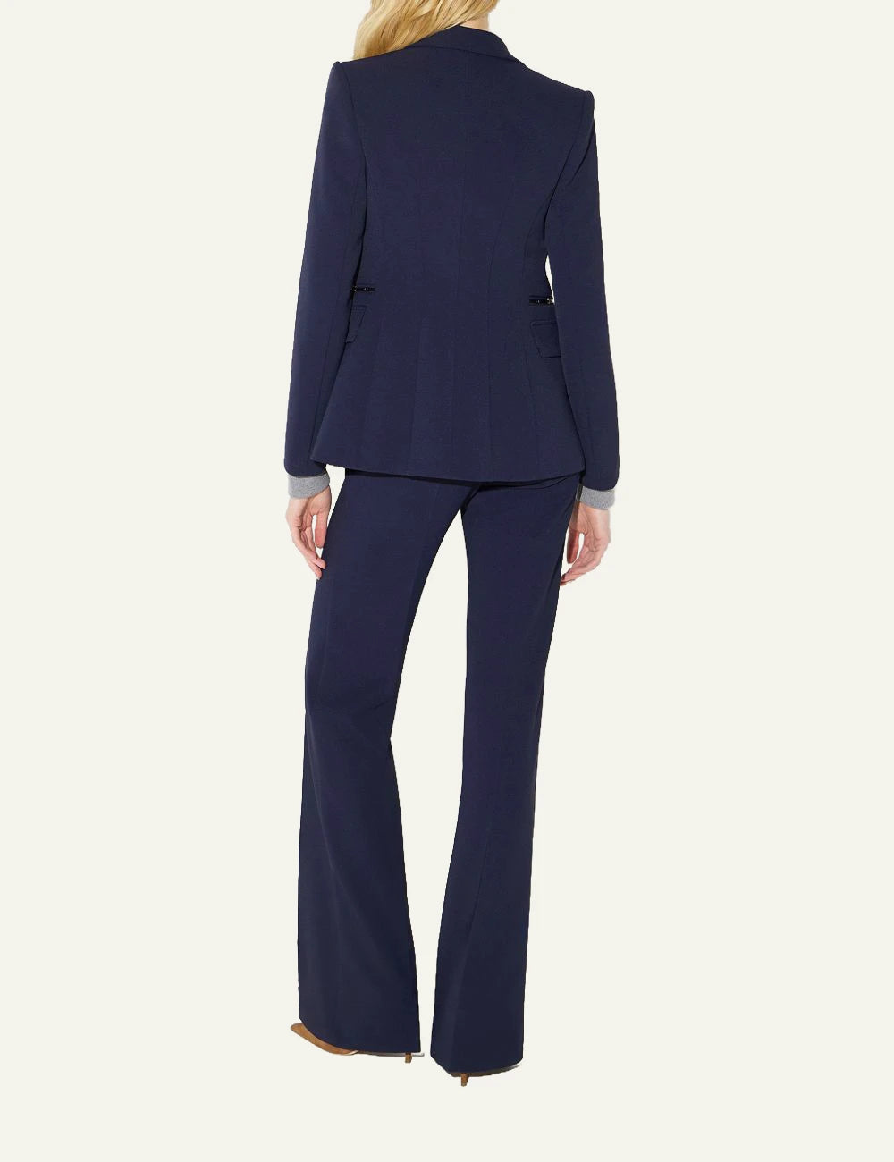 Women's Elisabetta Franchi dark blue slim fit palazzo trousers with logo horsebit back