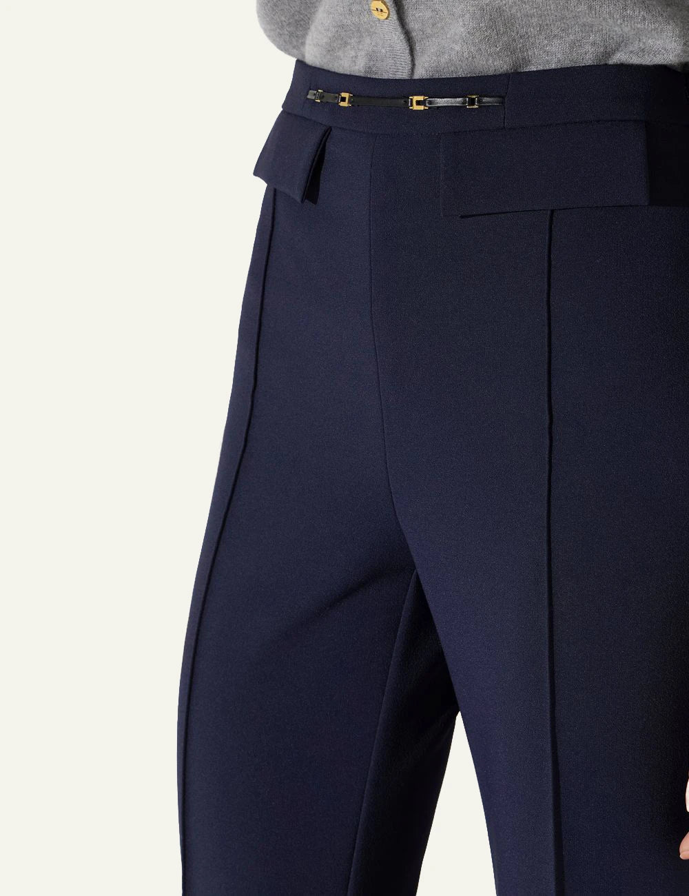 Women's Elisabetta Franchi dark blue slim fit palazzo trousers with logo horsebit detail