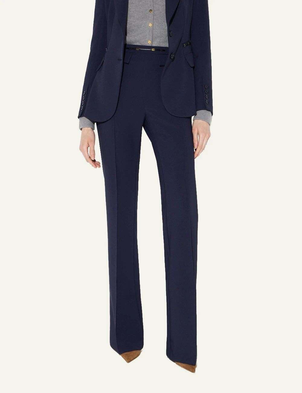 Women's Elisabetta Franchi dark blue slim fit palazzo trousers with logo horsebit model