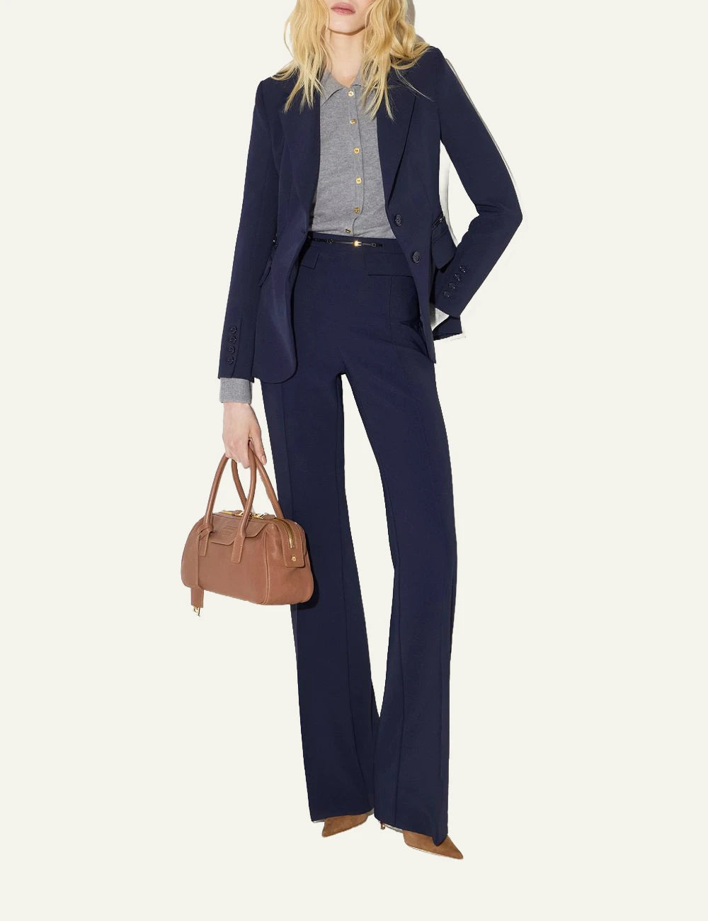 Women's Elisabetta Franchi dark blue slim fit palazzo trousers with logo horsebit full body