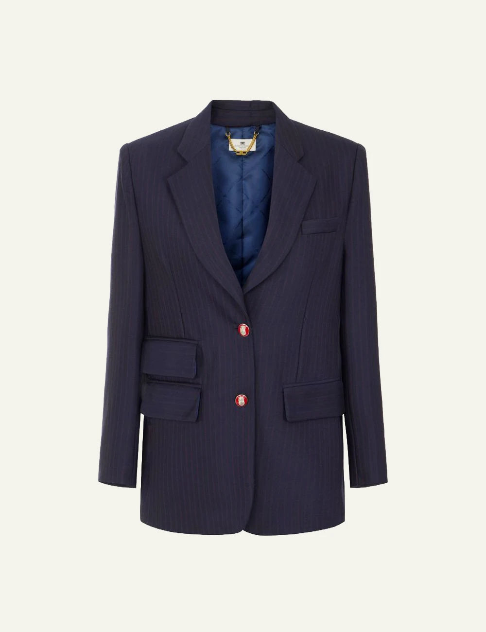 Women's Elisabetta Franchi dark blue pinstripe wool oversized blazer with logo buttons