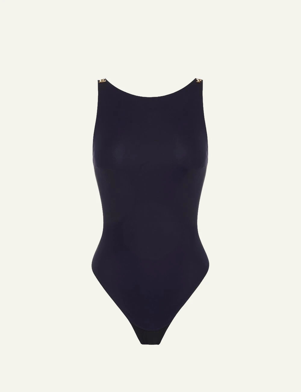 Elisabetta Franchi women's dark navy blue crêpe jersey bodysuit with logo shoulder details