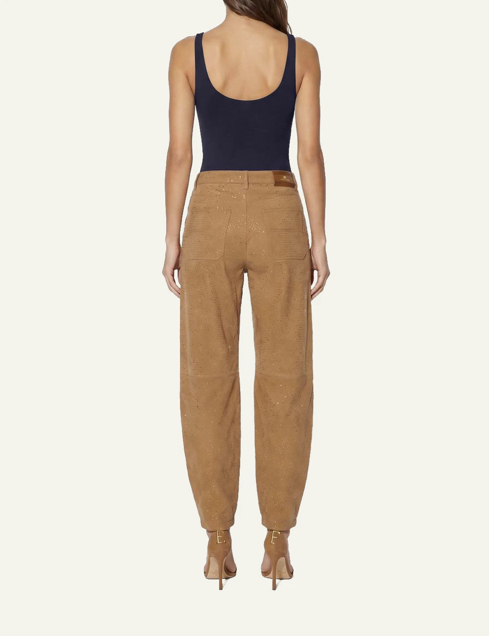Elisabetta Franchi women's dark navy blue crêpe jersey bodysuit with logo shoulder details back