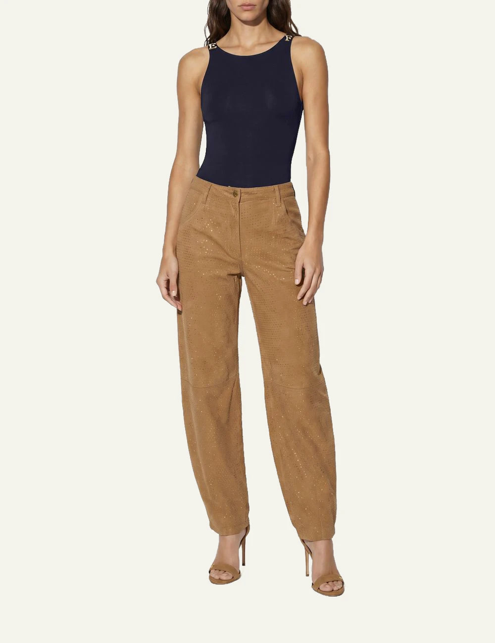 Elisabetta Franchi women's dark navy blue crêpe jersey bodysuit with logo shoulder details full body