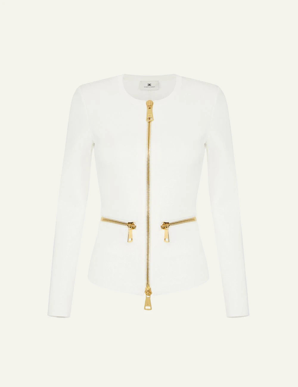 Women's Elisabetta Franchi ivory knit cardigan with gold zip details