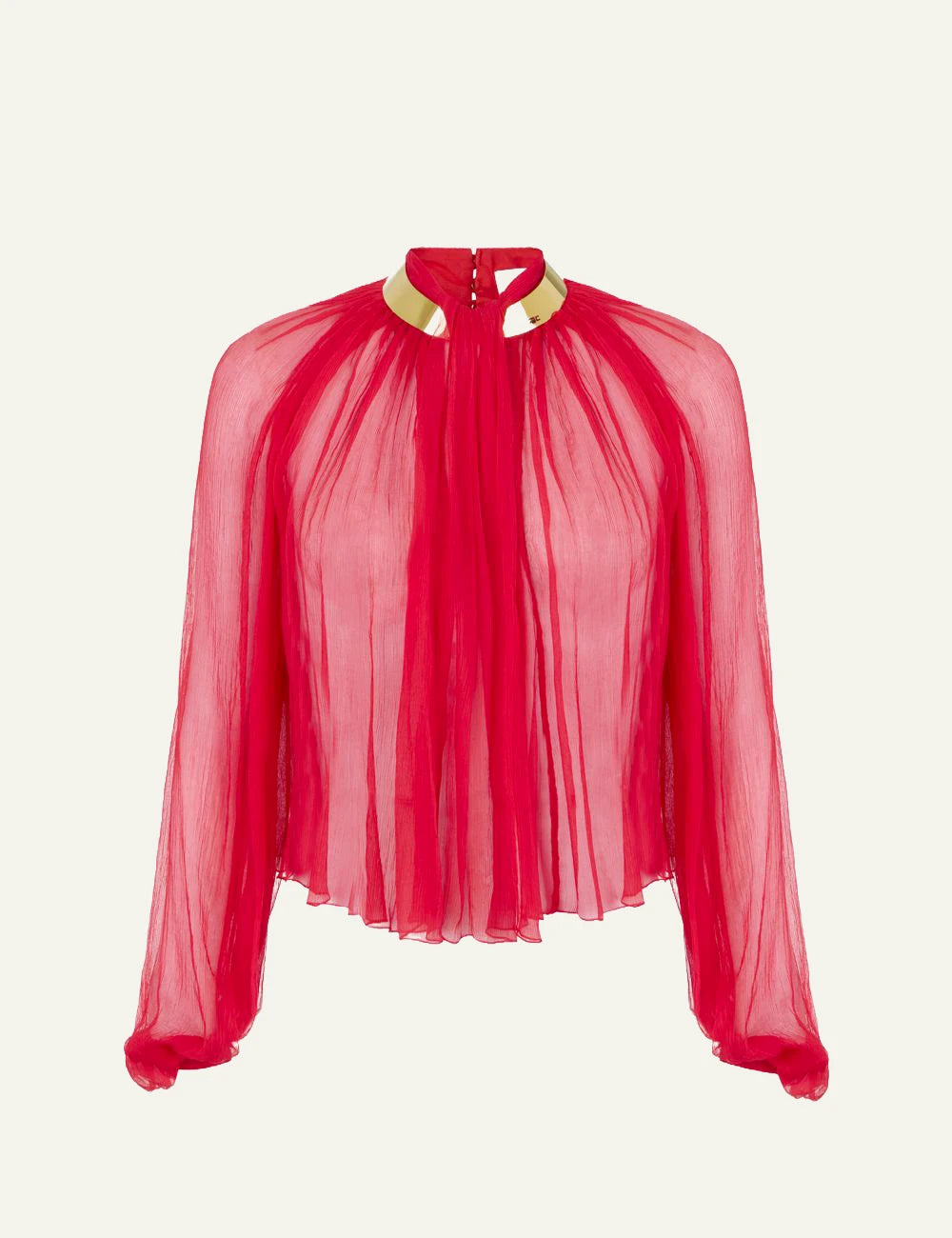 Women's Elisabetta Franchi red sheer crepon blouse with gold collar detail