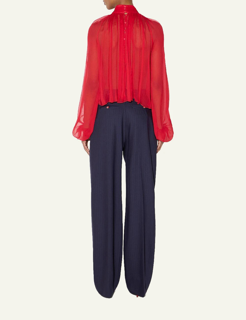 Women's Elisabetta Franchi red sheer crepon blouse with gold collar detail back
