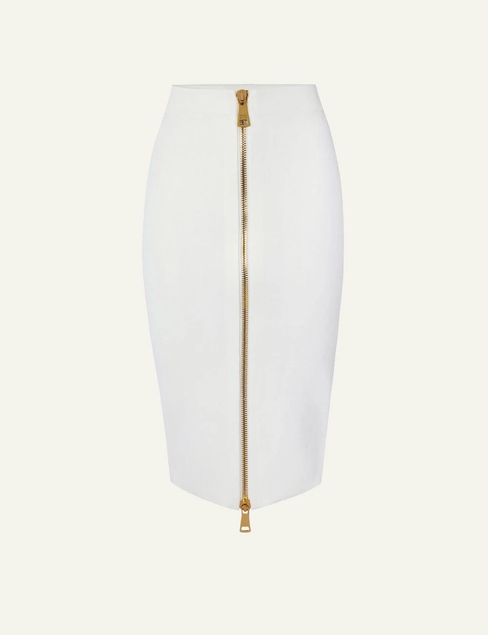 Women's Elisabetta Franchi white knit midi skirt with gold front zip