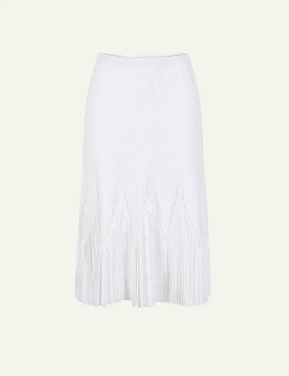 Women's Elisabetta Franchi white ribbed knit midi skirt with pleated ruffle panels