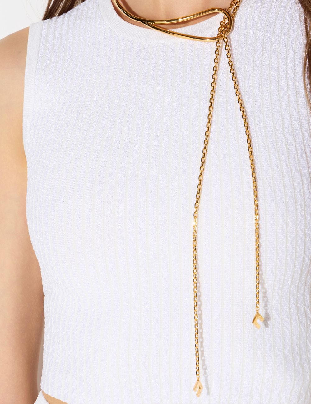 Women's Elisabetta Franchi white ribbed knit sleeveless top detail