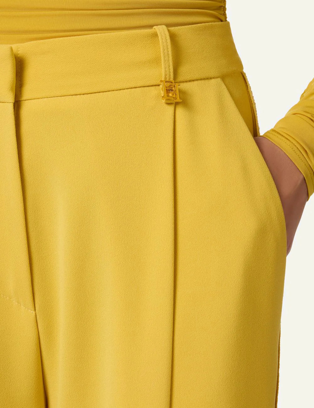 Elisabetta Franchi yellow crepe trousers regular fit front pocket view