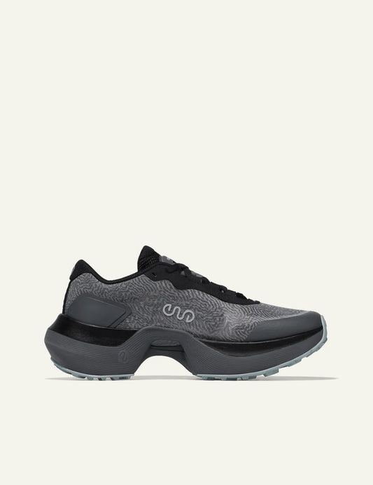 Ena Proto Gravel sneakers grey black hybrid sole side view.