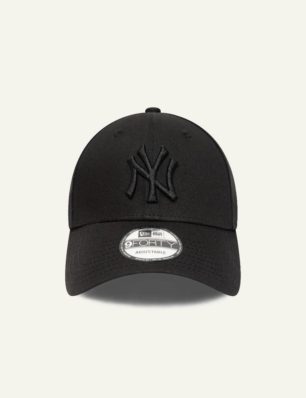 New Era NY Yankees cap black tonal 9forty curved visor model view