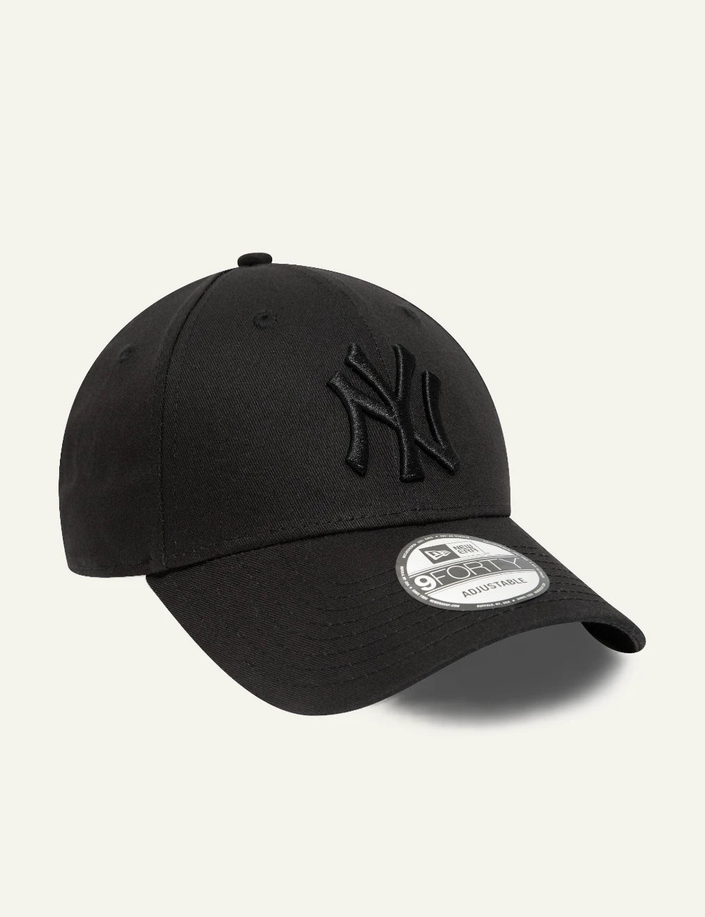 New Era NY Yankees cap black tonal 9forty curved visor profile view